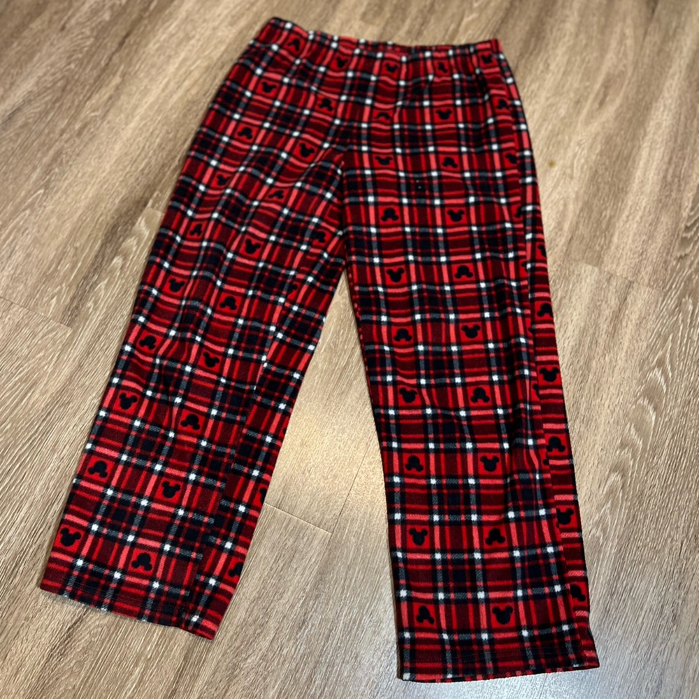 Disney Mickey Mouse Fleece Pajama Pants Red Black Plaid Lounge Mens Large L‎